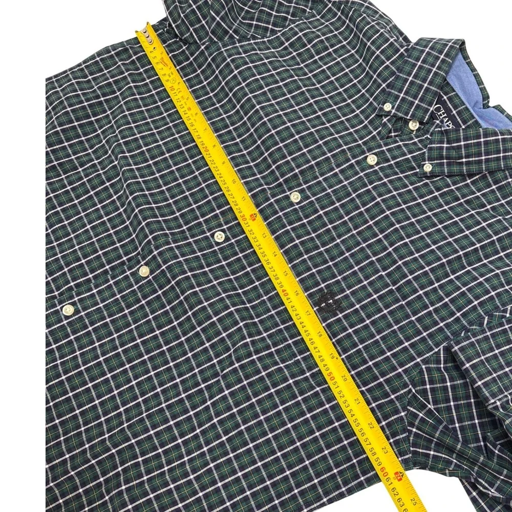 Chaps Mens Large Green Navy Blue Plaid Easy Care Button Down Shirt Long Sleeve
